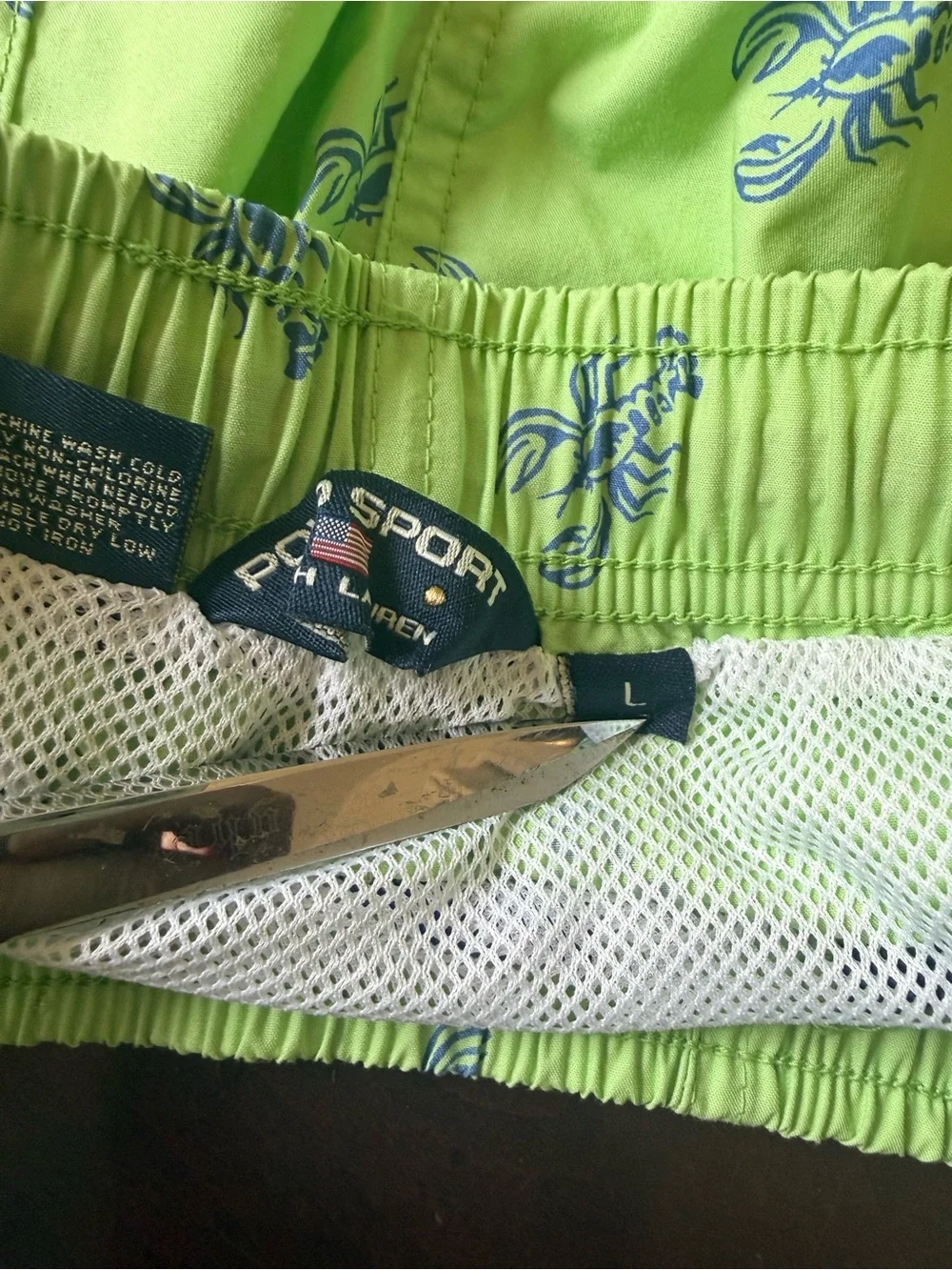 Polo Sport Ralph Lauren Swim Trunks Shorts Mens L Green Blue Lobsters Resort
